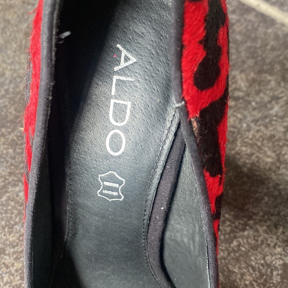 Genuine Leather Red Mohair Leopard Print High Heels - Picture 6 of 6